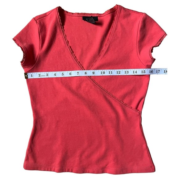 Women's Express Short Cap Sleeve Wrap Look T Shirt Size M Medium Stretchy Orange - Picture 12 of 13